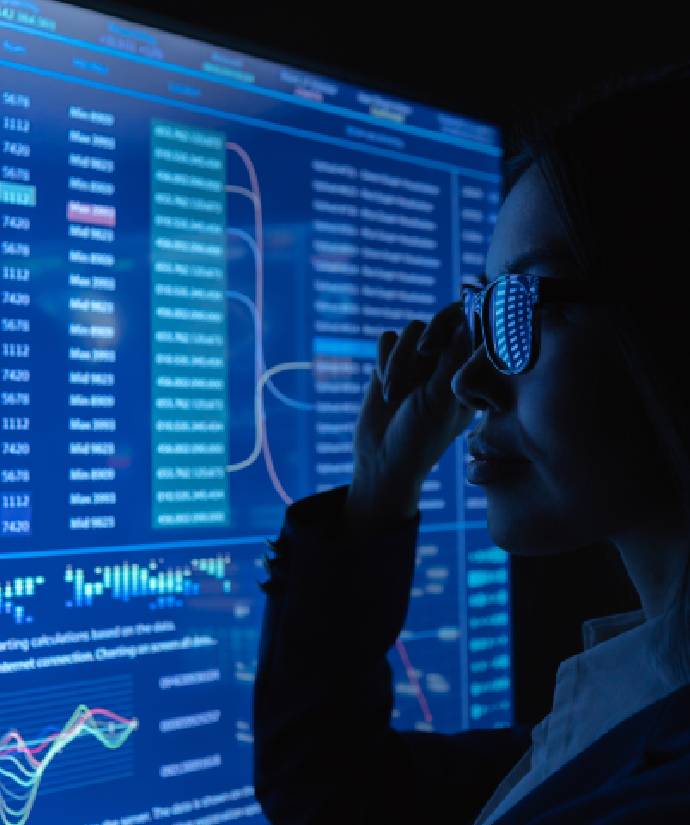 business lady looking at the ai-enabled stock exchange platform